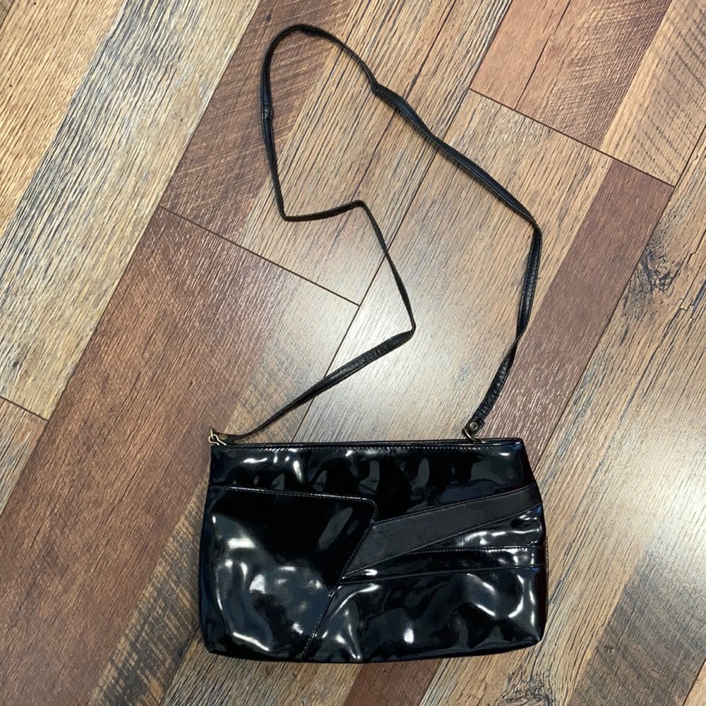 Purse VTG 80s MCI Black Leather Zip Closure Clutch, 3 pocket costume party bag